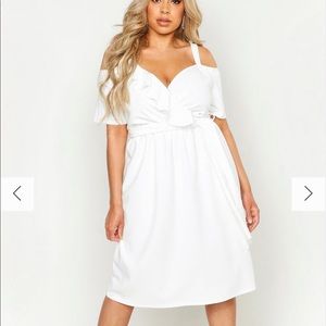 BooHoo Plus Plunge Ruffle Belt Midi Dress